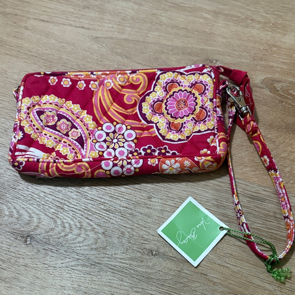 Vera Bradley Red Pink Orange Floral Quilted Wristlet